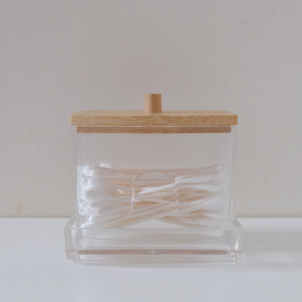 Sachi QTip Clear Storage Box with Wood Cover