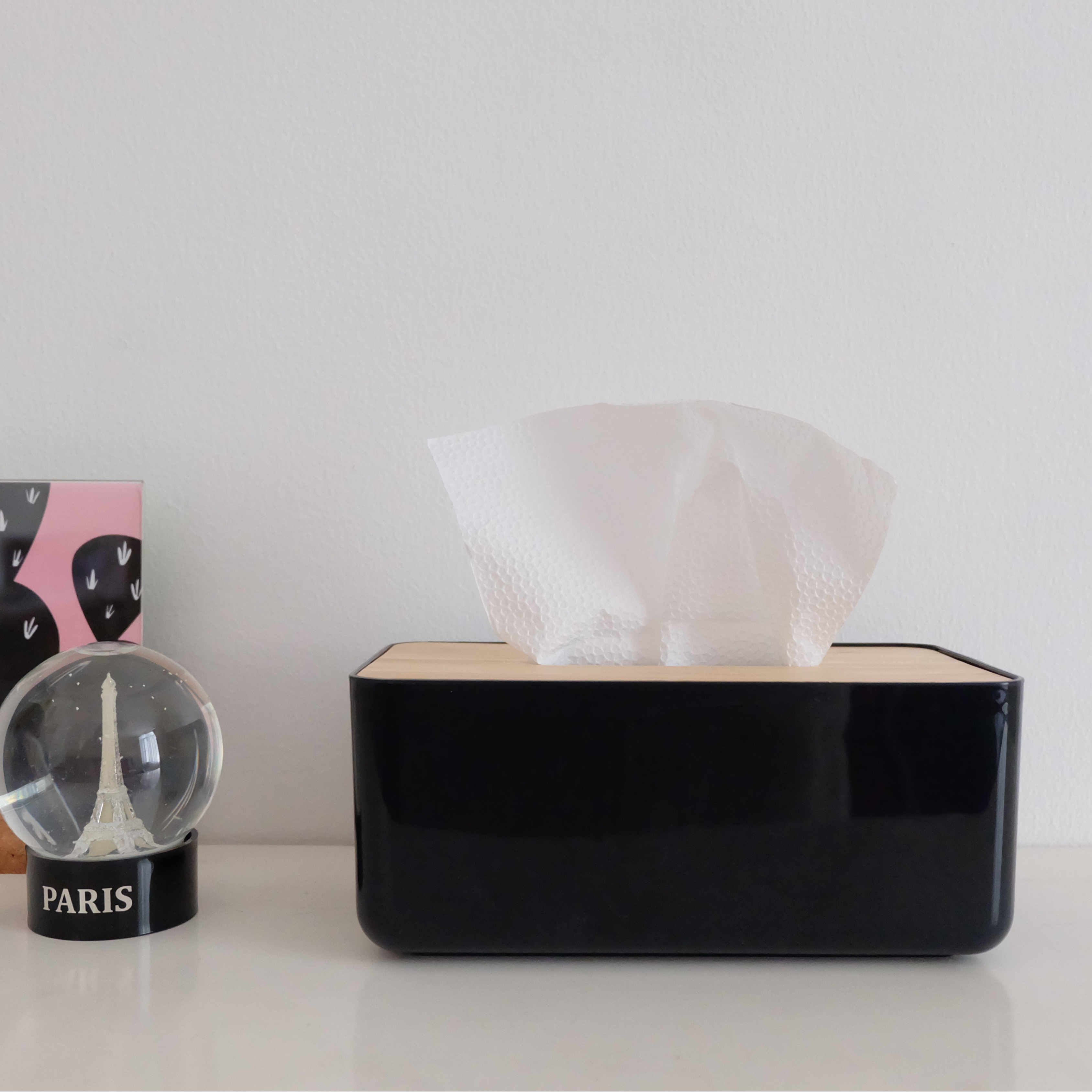 Sachi Rectangular Black Tissue Box with Wood Minimalist Design