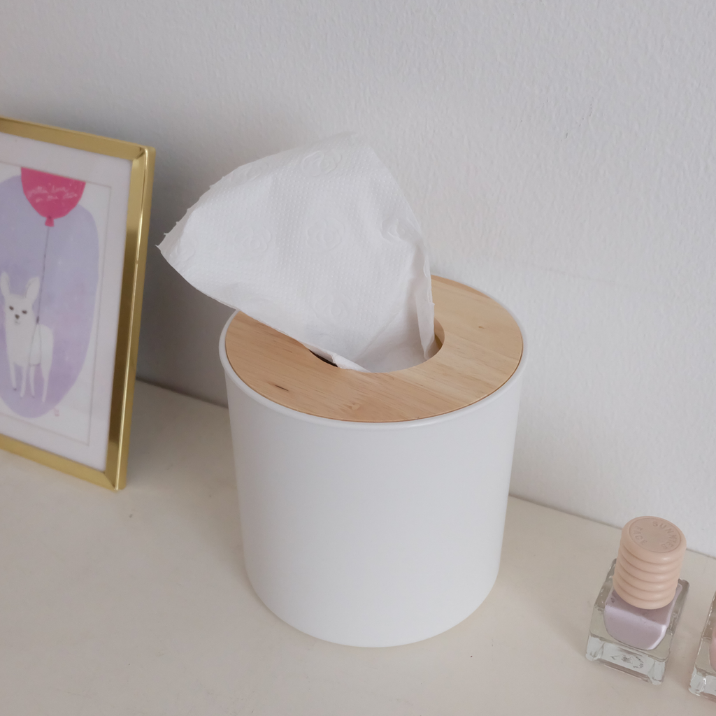 Sachi Round Tissue Box with Wood Minimalist Design