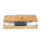 Sachi Square Shaped Clear Condiments Box with Wood Lid and Base Minimalist Design (Set of 3)