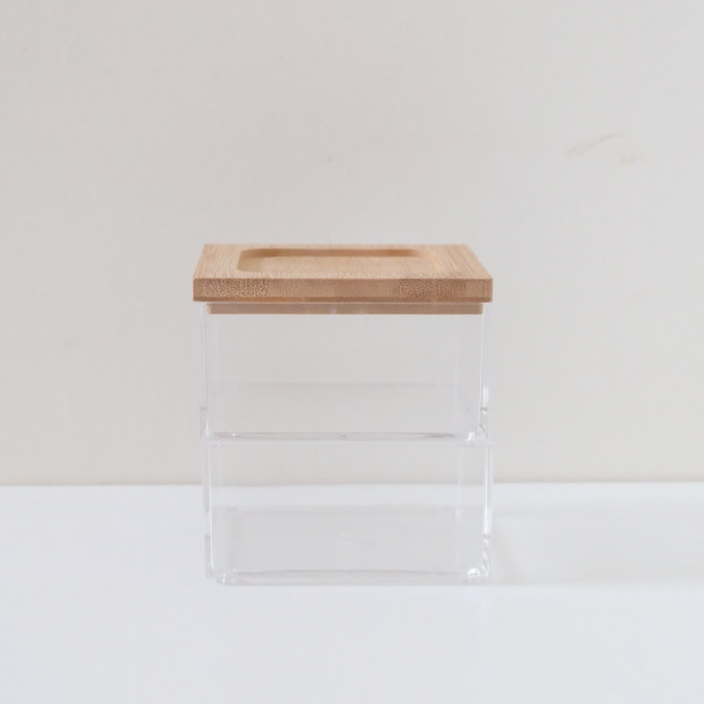 Sachi Stylish 2-Tier Small Storage Organizer with Wood Cover