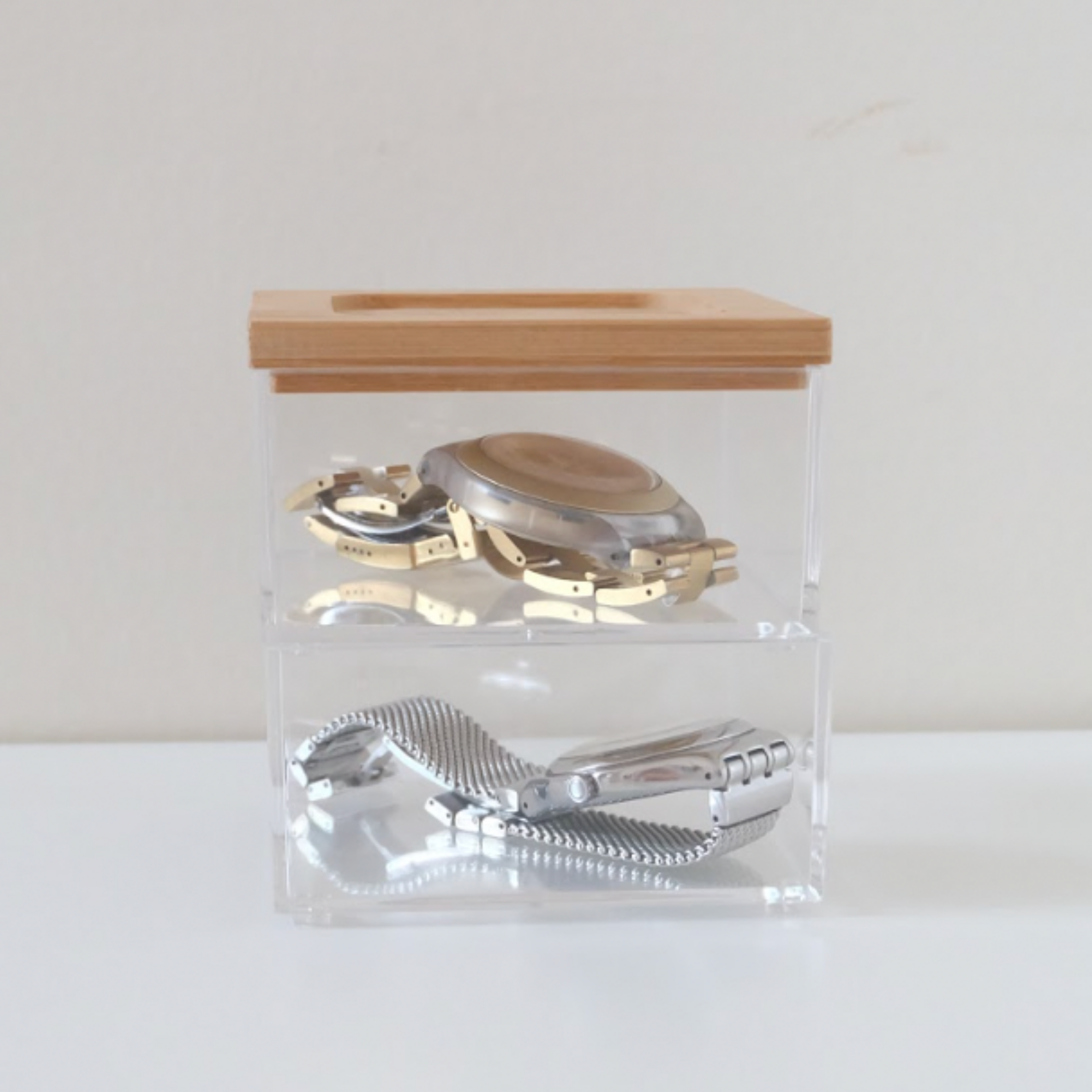 Sachi Stylish 2-Tier Small Storage Organizer with Wood Cover