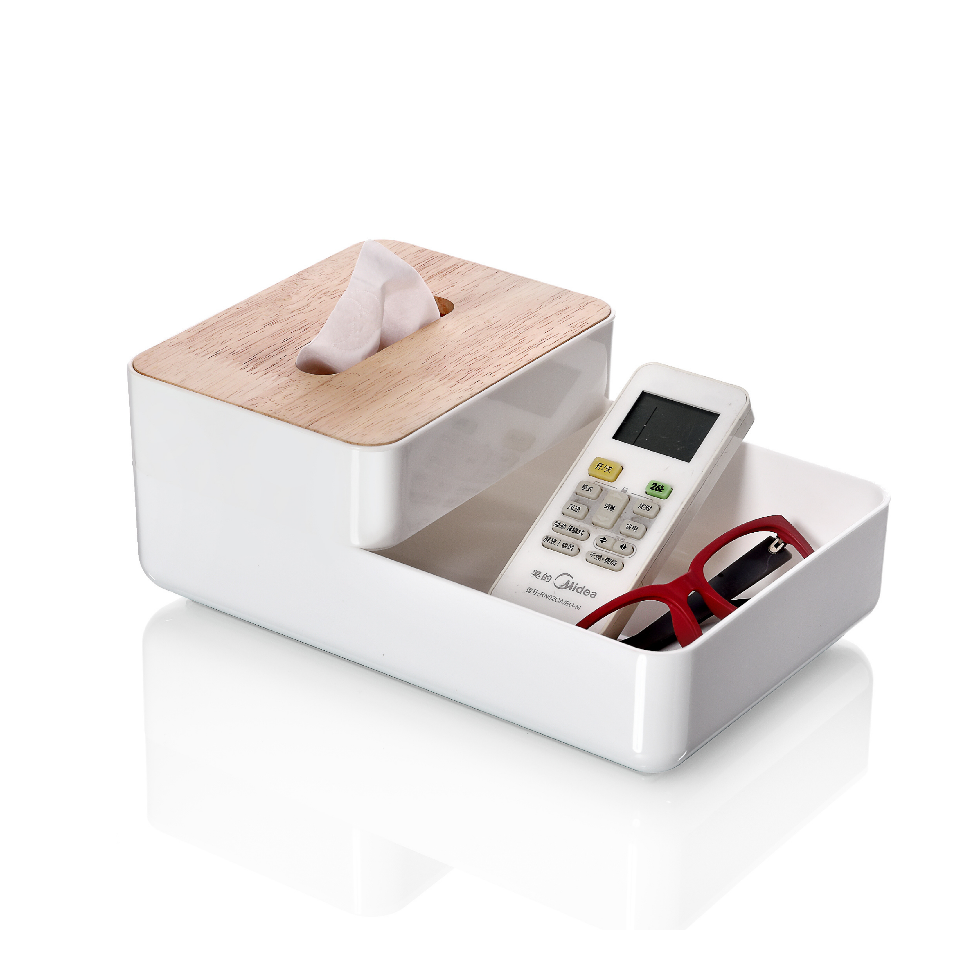 Sachi Tissue Box with Tray Compartment Wood Minimalist Design