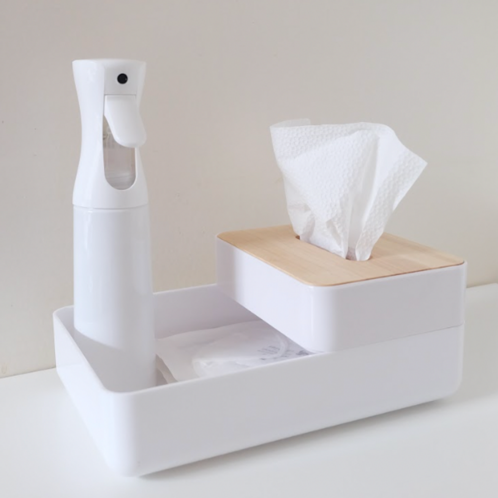 Sachi Tissue Box with Tray Compartment Wood Minimalist Design