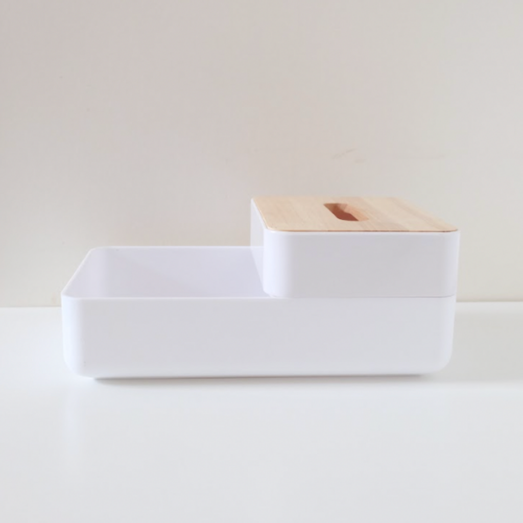 Sachi Tissue Box with Tray Compartment Wood Minimalist Design