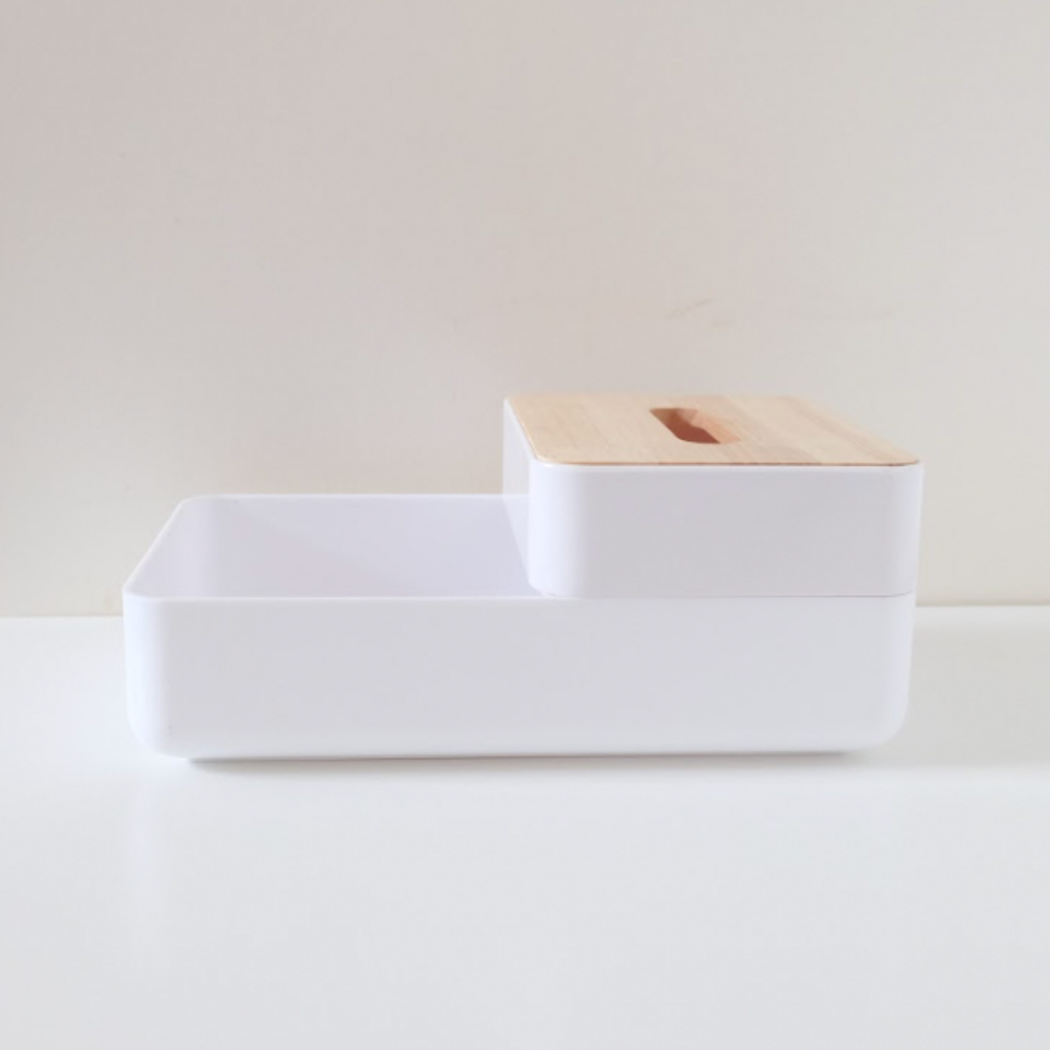 Sachi Tissue Box with Tray Compartment Wood Minimalist Design