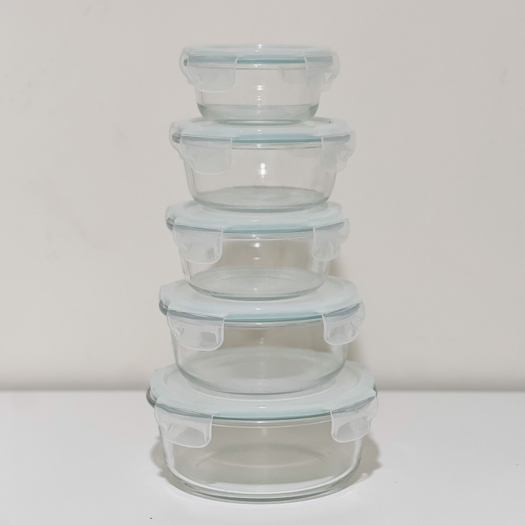 Akamiya Round High Borosilicate Glass Microwaveable Food Container Set