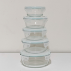 Akamiya Round High Borosilicate Glass Microwaveable Food Container Set