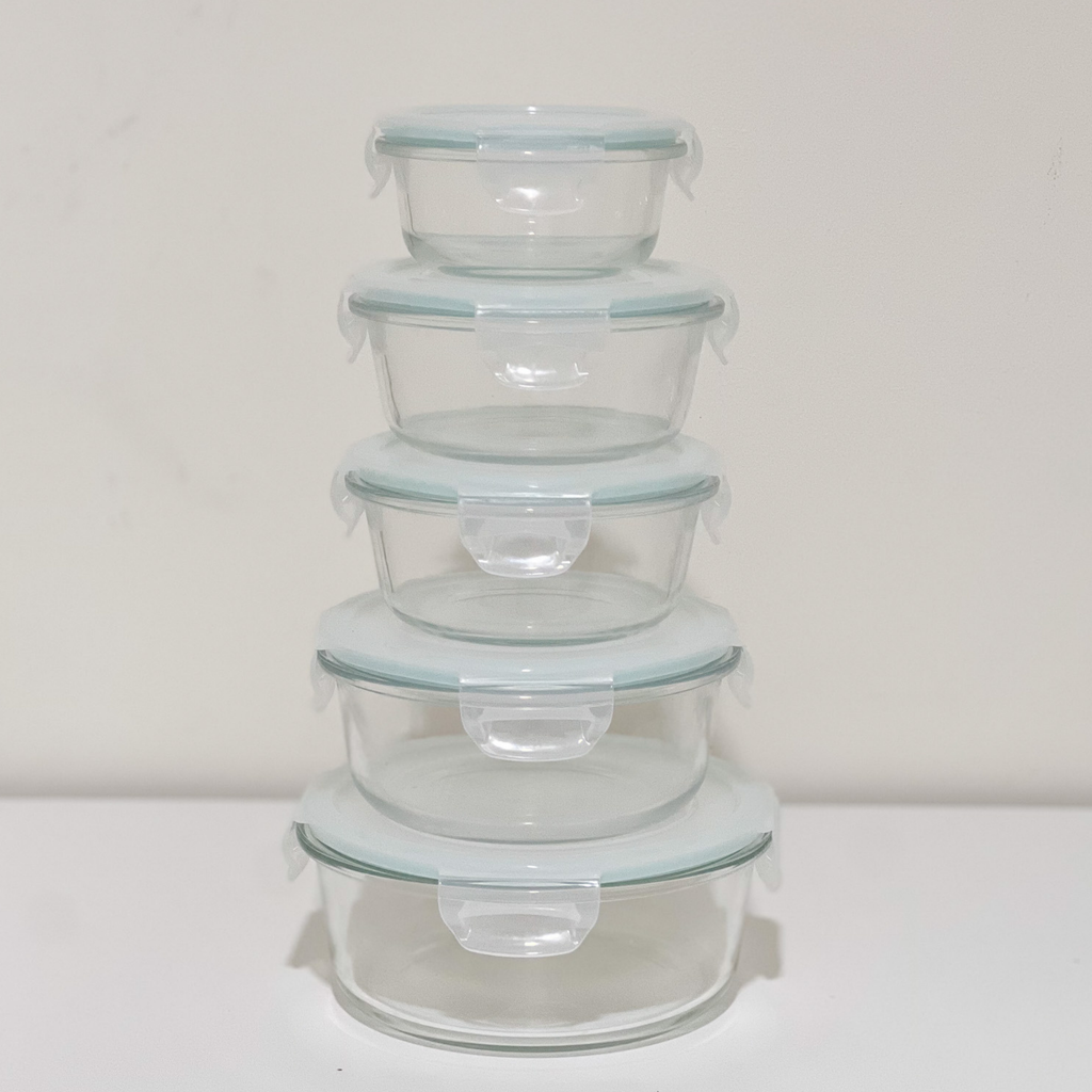 Akamiya Round High Borosilicate Glass Microwaveable Food Container Set