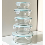 Akamiya Round High Borosilicate Glass Microwaveable Food Container Set