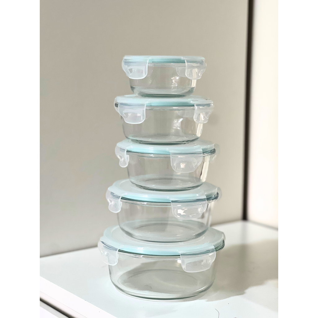 Akamiya Round High Borosilicate Glass Microwaveable Food Container Set